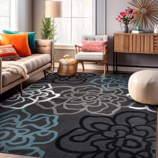 Rugshop Contemporary Modern Floral Abstract Flowers Easy Maintenance for Home Office, Living Room, Bedroom, Kitchen Soft Area Rug 9' x 12' Gray
