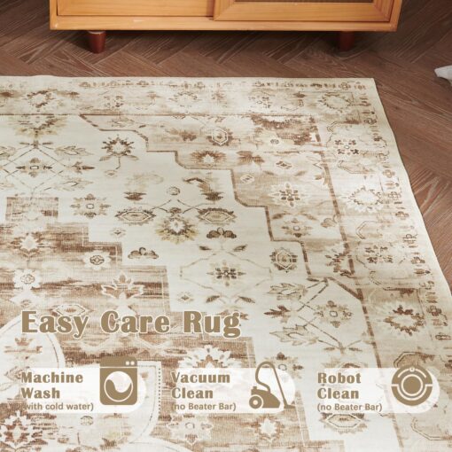 jinchan Area Rug 8x10 Washable Vintage Rug Indoor Floor Print Distressed Carpet Brown Multi Large Accent Soft Kitchen Living Room Bedroom Dining Room - Image 5