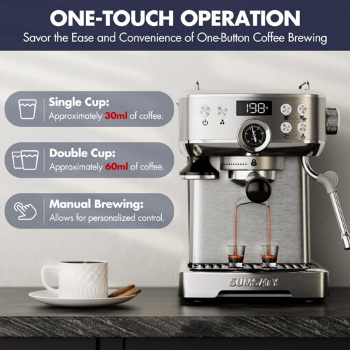 SUMSATY Espresso Machine, Stainless Steel Espresso Machine with Milk Frother for Latte, Cappuccino, Machiato,for Home Espresso Maker, 1.8L Water Tank, 20 Bar - Image 5