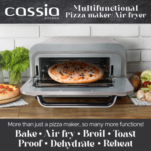 Cassia Countertop Electric Air Fryer Pizza Oven, 12" Capacity, 20L, 1800W, Heats up to 750°F, 16 Presets, Includes Pizza Stone, Peel, Fry Basket, Stainless Steel - Image 6