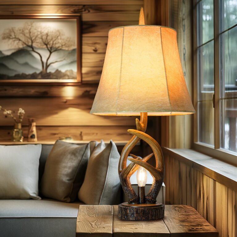 Scenekoy Rustic Farmhouse Antlers Bedside Table Lamp Set of 2 with Nightlight Dual USB Ports Leather Soft Bell Shade Brown Finish nightstand Lamp Decor for Living Room Bedroom Office House Hotel - Image 3