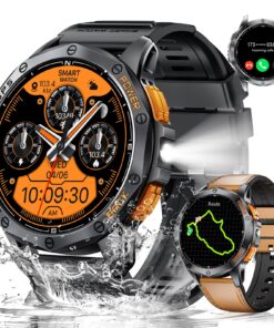 LIGE GPS Military Smart Watch for Men (Answer/Make Calls), 100+ Sports Modes Fitness Smart Watch, LED Flashlight/Compass/45 Days Battery/IP68 Waterproof 1.43'' AMOLED Smartwatch for Android iOS