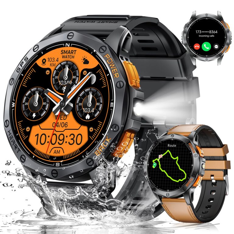 LIGE GPS Military Smart Watch for Men (Answer/Make Calls), 100+ Sports Modes Fitness Smart Watch, LED Flashlight/Compass/45 Days Battery/IP68 Waterproof 1.43'' AMOLED Smartwatch for Android iOS