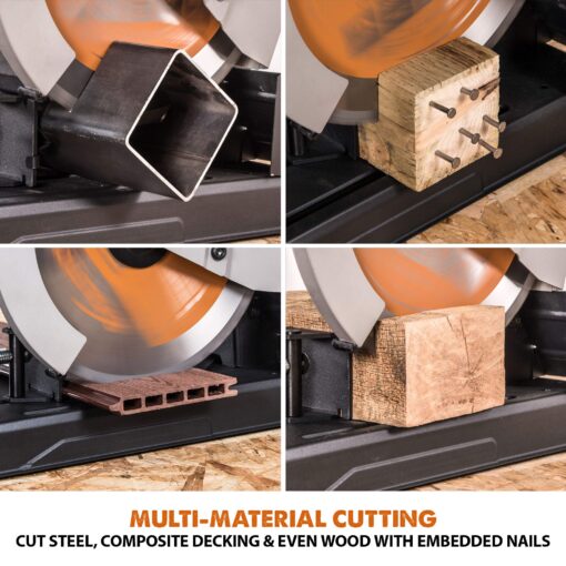 Evolution Power Tools R355CPS 14-Inch Chop Saw Multi Purpose, Multi-Material Cutting Cuts Metal, Plastic, Wood & More Miter Cut up to 45˚ Degrees TCT Blade Included - Image 6