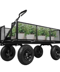 Taifa Heavy Duty 1100 Lbs Capacity Steel Garden Cart with 11.5 inch Tire, Removable Side Panels Turn Into Flatbed, Utility Cart for Yard Lawn and Farm, Metal Wagon with 180° Rotating Handle, Black