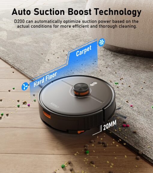 NADALY D200 Robot Vacuum and Mop Combo, Lidar Navigation Robot Vacuum Cleaner, 6000Pa Suction, 200Mins Runtime, Wi-Fi/App/Alexa Control, Self-Recharging Robotic Vacuum for Carpet Pet Hair Hard Floor - Image 5