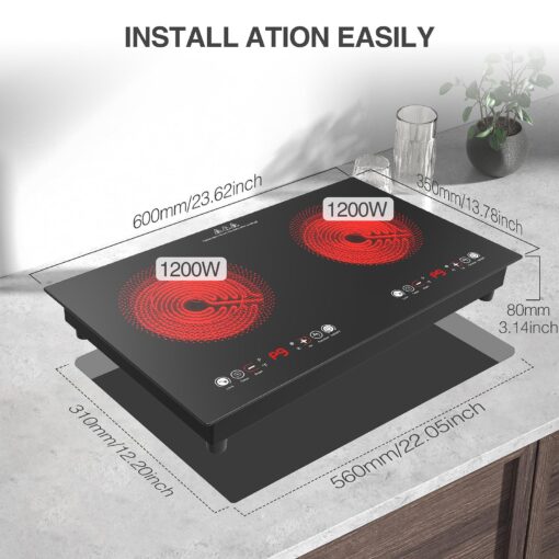 Electric Cooktop, 24 Inch 2 Burner Electric Cooktop 110V, Built-in and Countertop Electric Stove Top Plug in, 2400W Electric Stove, Compatible for All Cookware,Timer & Kid Safety Lock - Image 3