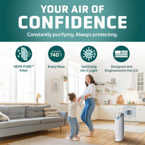 GermGuardian Air Purifier with HEPA 13 Filter, Removes 99.97% of Pollutants, Covers 743 Sq. Foot Room in 1 Hour, UV-C Light Helps Reduce Germs, 22 Inch, 2-Pack, White, AC4825W2PK - Image 10