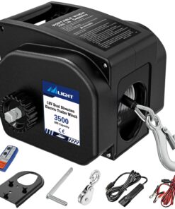 Nilight Boat Trailer Winch 3500 lbs Portable Electric Boat Winches 12 V DC Marine Winch with Remote Control and Hand Crank Power-in Freewheel Operation Waterproof Reversible Winch for Boat Trailer
