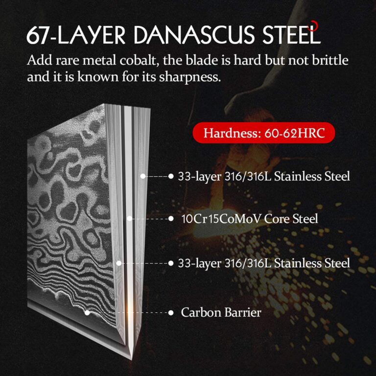 HEZHEN Damascus Kitchen Knives Set, Damascus Steel Japanese Style Chef Knife Utility Knife Santoku Knife,Figured Sycamore Wood Handle - Image 6