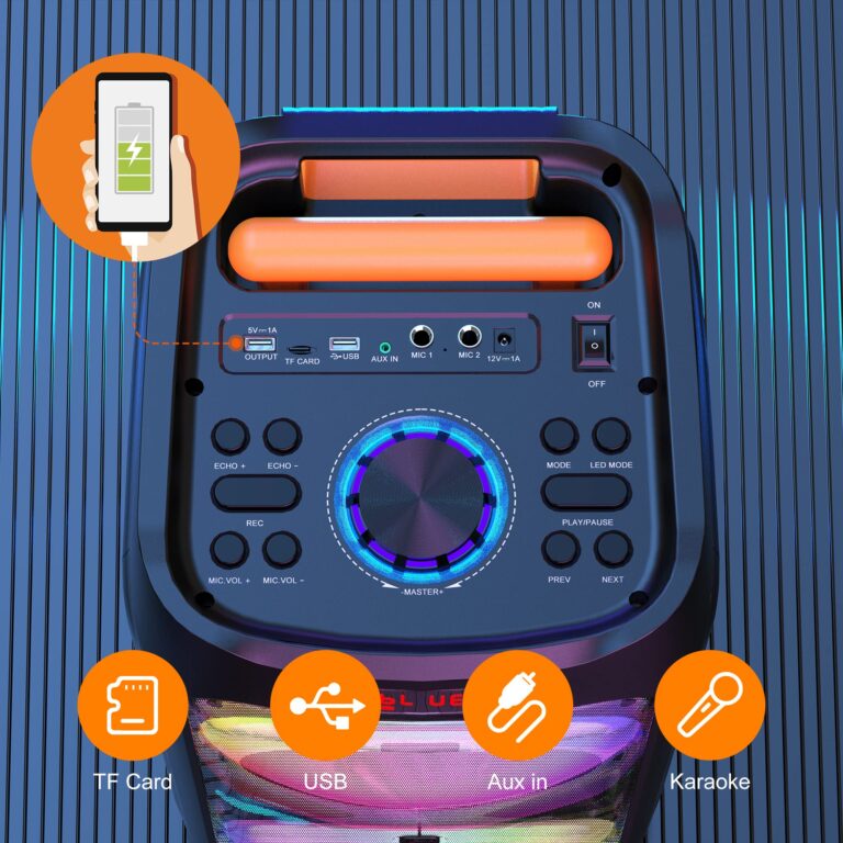 JYX Karaoke Machine with 2 Wireless Microphones for Adults, 8" Big Bluetooth Party Speaker with 500W Peak Power, PA System with LED Disco Light, Rolling Wheels and Trolley, Perfect for Outdoor Home - Image 7