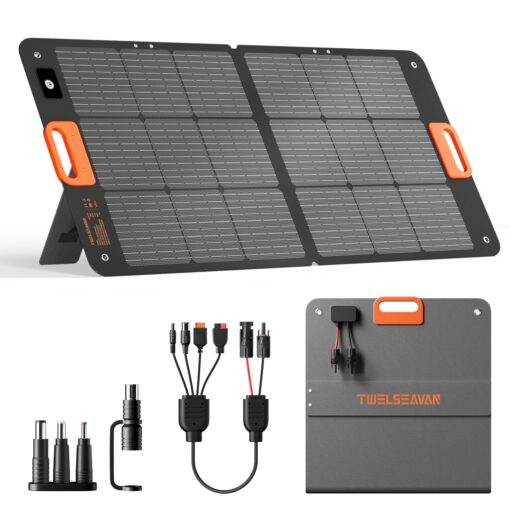 110W Portable Solar Panel for Jackery/EF/Bluetti/Anker/Goal Zero Power Station, IP68 Waterproof, 24% Efficiency, MC4 Output, ETFE Foldable Solar Charger with Adjustable Kickstand for Camping Outdoor