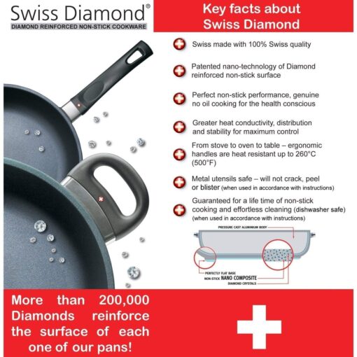 Swiss Diamond Duo Cooking Pans Set Nonstick, Diamond Coated Kitchen Pan Set with Stainless Steel Handles, Aluminum Non Stick Cookware Set, Dishwasher & Oven Safe, 9.5 Inch and 11 Inch - Image 2