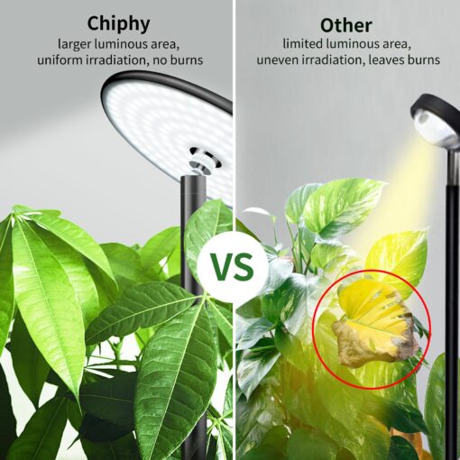 chiphy Grow Lights, 85" Full Spectrum Plant Light for Indoor Plants, 4/8/12H Timer, 60W Grow Lamp, 10 Dimmable Brightness, Height Adjustable, Remote Control, Ideal for Tall Small Plants - Image 2
