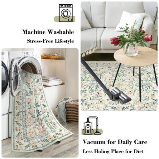 Wonnitar Large Rugs for Living Room, Soft Washable Floral 9x12 Area Rug for Bedroom, Boho Non-Shedding Foldable Carpet for Kids Playroom Apartment Home Decor - Image 5
