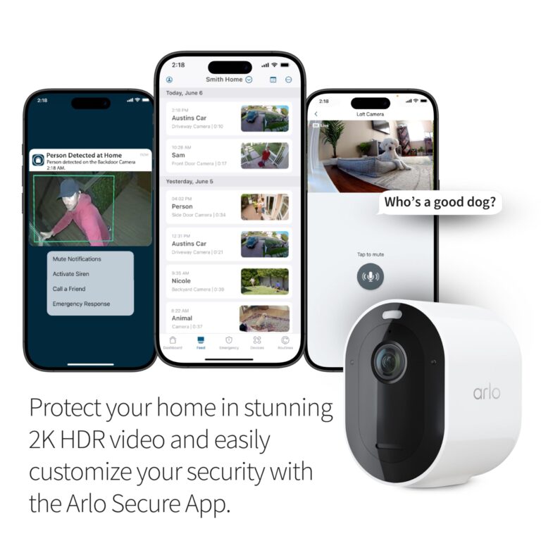 Arlo Pro 5S 2K Spotlight Camera - Wireless Home Security Camera with Spotlight, Color Night Vision, Dual-Band Wi-Fi & 2-Way Audio - White, 3 Pack, VMC4360P - Image 6