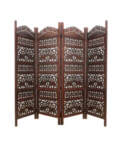 Room Divider Wood Screen - Elephant Hathi Walnut Brown - 4 Panel Fording 72x80 - Intricate Carved Room Décor Boho Portable Partition Privacy Screen Small Spaces Reversible Freestanding - COTTON CRAFT