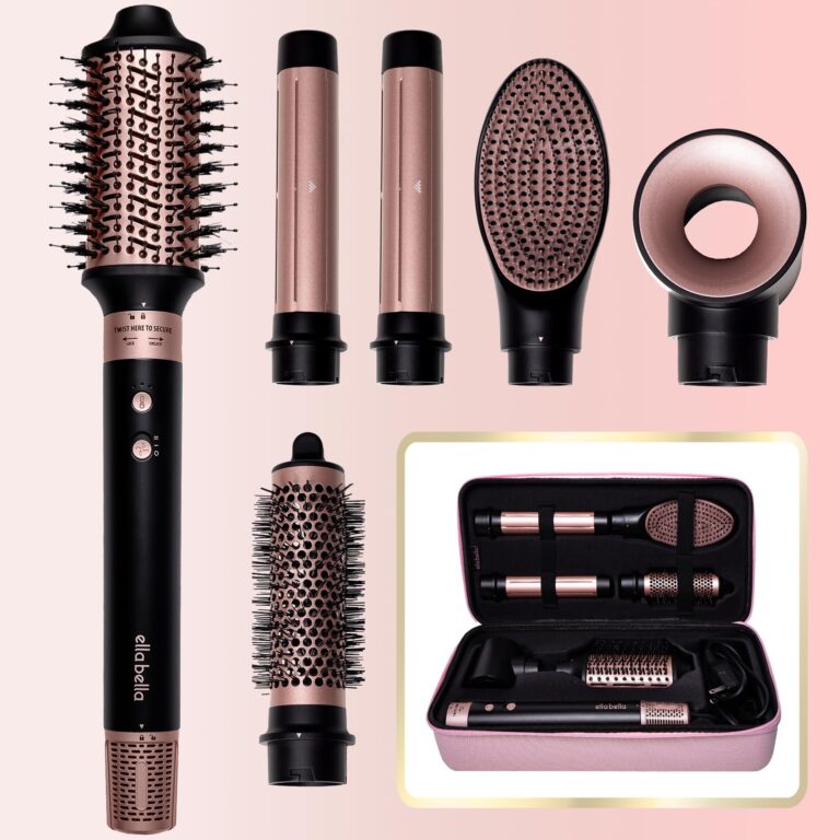 ELLA BELLA® 6 in 1 Professional Hot Air Styler • Powerful Hair Dryer & Straightener Set • Styling Without Heat Damage • Fast Drying Curling Volumizing Straightening • Includes Protective Travel Case