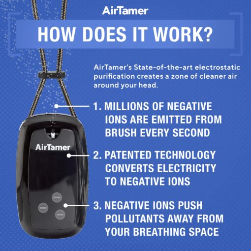AirTamer A315 Advanced Rechargeable and Portable Air Negative Ion Generator | Proven Performance, Black with Black Leather Travel Case - Image 5