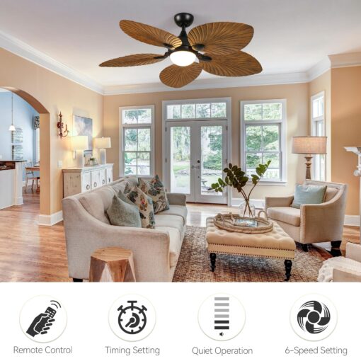 DWVO 52" Tropical Ceiling Fan with Light & Remote, LED Tri-Color Temperature, 5 Blade Ceiling Fans Reversible 6 Speeds w/Quiet DC Motor for Bedroom, Living Room, Dining Room, Patio - Image 4