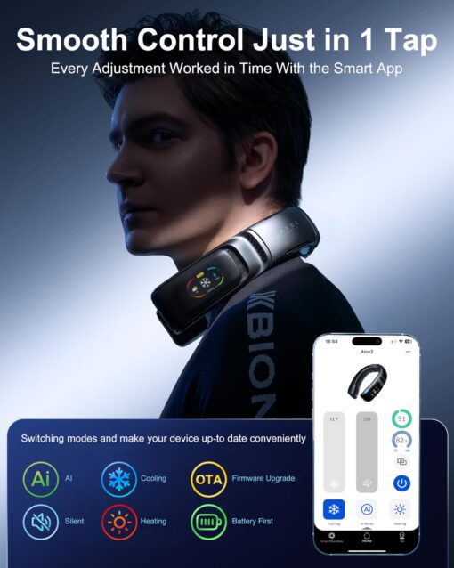 RANVOO No.1 Cooling A/C AICE 3 AI Neck Air Conditioner 7000mAh 30H [Full-body Cooling/Heating] for All Seasons [Health Monitor] Personal Neck Fan Cooler Heater Rechargeable Wearable Music Call Gift - Image 5
