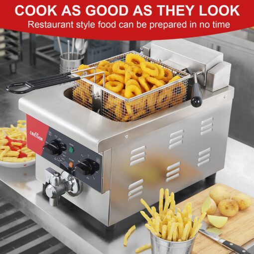 CROSSON 6L Electric Countertop Deep Fryer Extra Large with Drain,Timer,Basket and Lid for Restaurant Use 120V,1800W Commercial Deep Fryers - Image 7