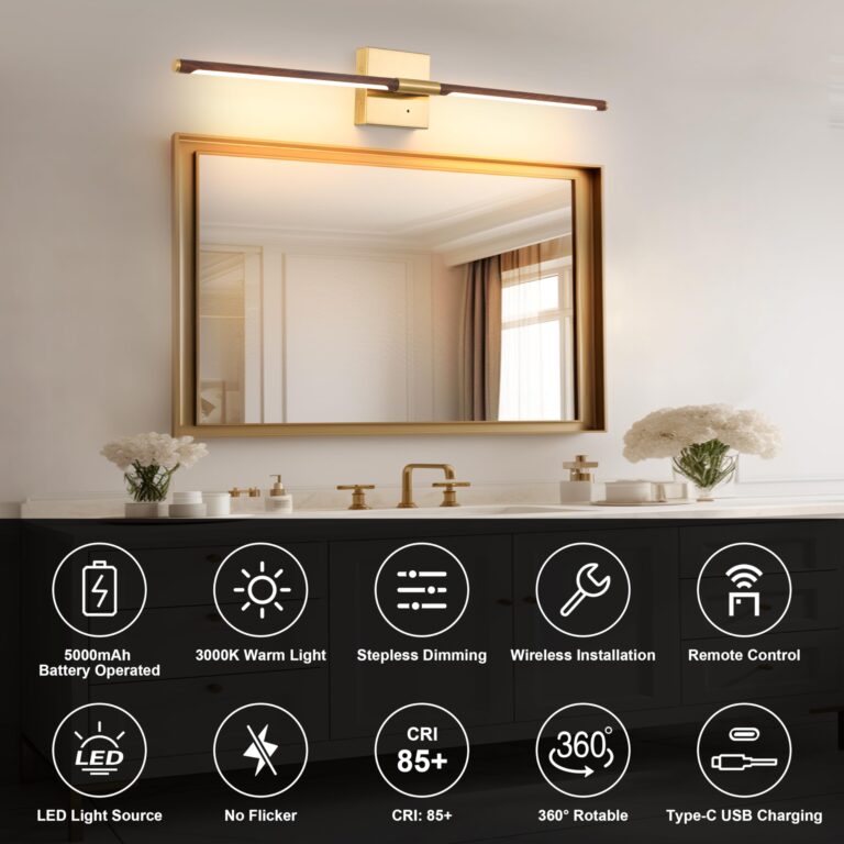 Morauroral Walnut Battery Operated Wall Sconce with Remote Control, Rechargeable Wall Sconces Set of 2, LED Wireless Wall Light, 24″ Modern Sconce Wall Decor for Background Wall, Bedroom, Living Room - Image 8