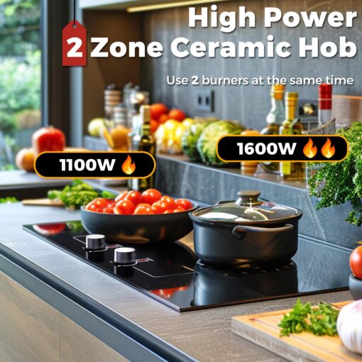 ADVWIN Electric Cooktop, 2 Burner Knob Control Plug in Built-in Ceramic Electric Stove Top with Child Safty Lock & Timer & Over-Temperature Protection & 10 Power Setting, 1800W, 110v (2 burners) - Image 8