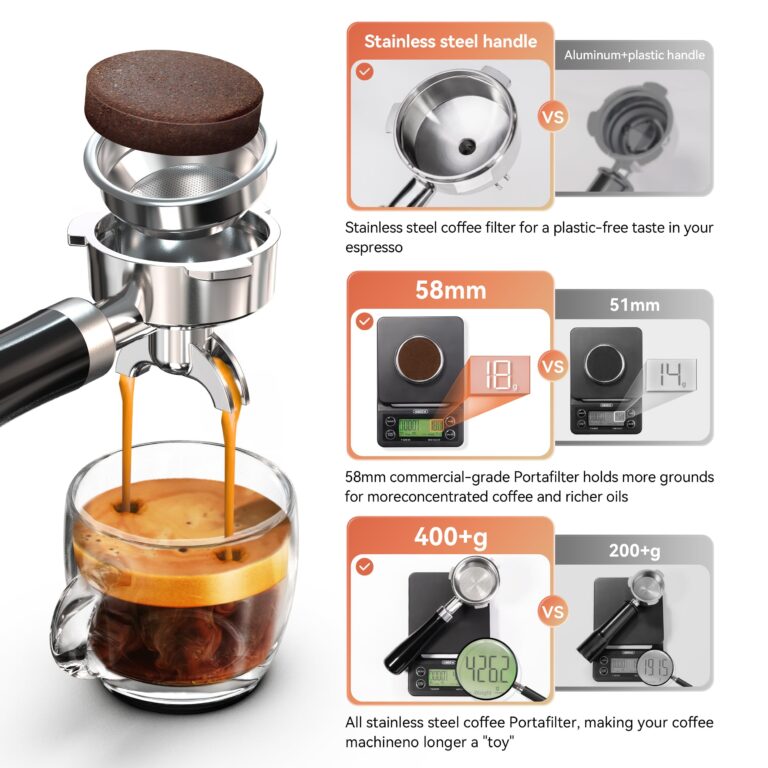 HIBREW H10A - Programmable Espresso Machine - 58mm Portafilter in Stainless Steel - Temperature & Cup Volume Adjustable at will - With Intelligent Display Screen & Pressure Gauge. - Image 7