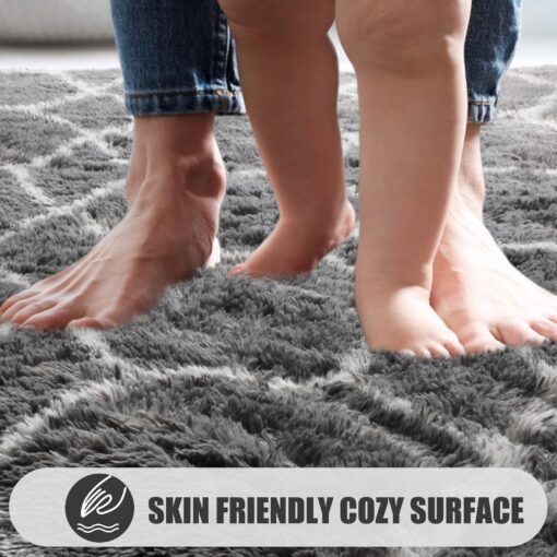 ONASAR 8x10 Area Rugs for Living Room, Fluffy Grey and White Bedroom Rug, Washable Geometric Boho Large Soft Plush Shaggy Fuzzy Floor Carpet for Nursery Kids Classroom Playroom Dorm Home Decor - Image 8