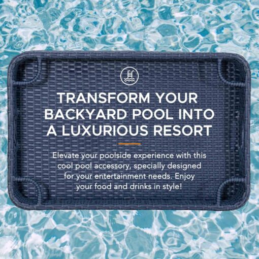 Sunjoy Wicker Floating Tray 36x24 in. Aluminum Frame Pool Tray - Swimming Floating Serving Tray for Drinks, Snacks, and Essentials - Fits Most Pool Sizes - Perfect for Pool Parties and Relaxing, Navy - Image 6
