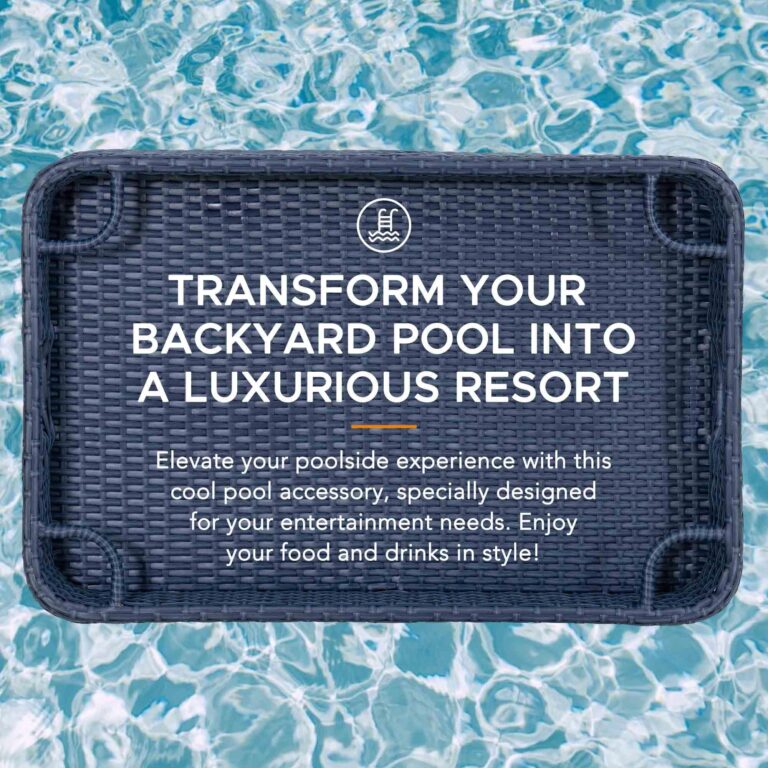Sunjoy Wicker Floating Tray 36x24 in. Aluminum Frame Pool Tray - Swimming Floating Serving Tray for Drinks, Snacks, and Essentials - Fits Most Pool Sizes - Perfect for Pool Parties and Relaxing, Navy - Image 6