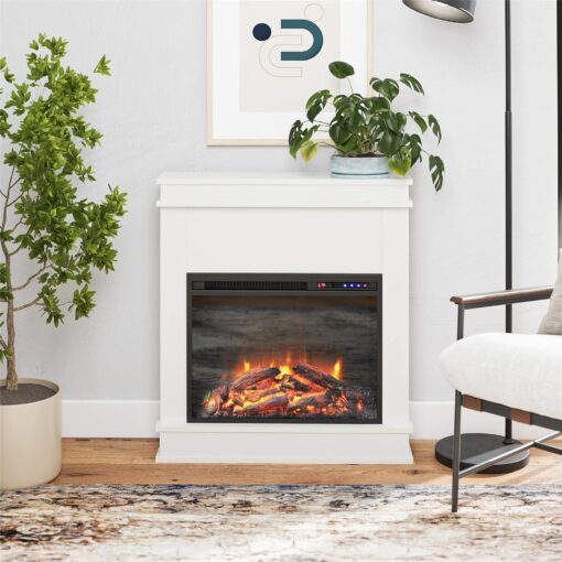 Ameriwood Home Mateo 30 Inch Electric Fireplace with Mantel, Replaceable Fireplace Insert Heater, Freestanding, Remote Control, Timer, Realistic Log and Flame Effect, White - Image 6
