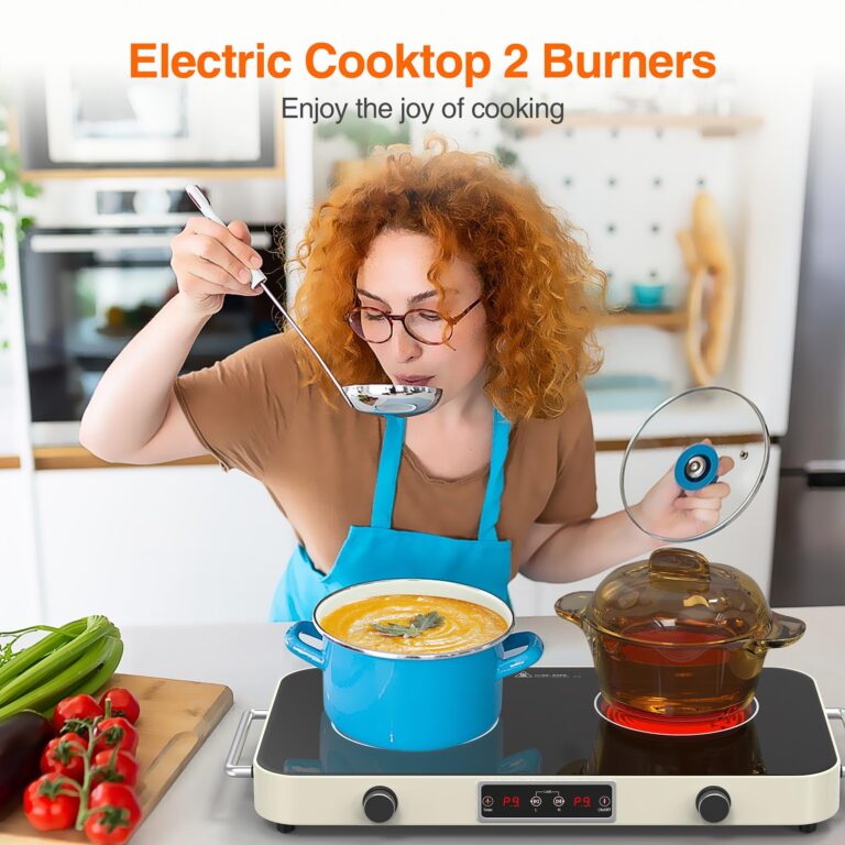 GIHETKUT Electric Cooktop, 2200W 110V Electric burner, Electric Stove Top with 2 Handle, 2 Burner Electric Cooktop with 9 Power Settings,Knob Control Child Safety Lock & Timer. - Image 4