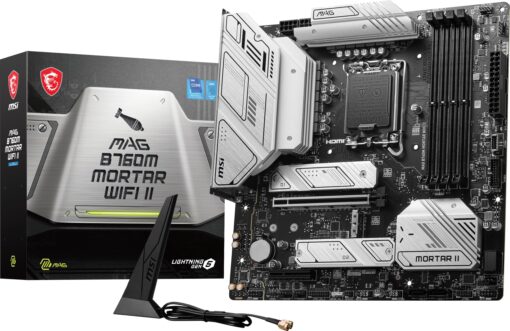 MSI MAG B760M Mortar WiFi II Gaming Motherboard (Supports 12th/13th/14th Gen Intel Processors, LGA 1700, DDR5, PCIe 5.0, M.2, 2.5Gbps LAN, USB 3.2 Gen2, HDMI/DP, Wi-Fi 6E, Bluetooth 5.3, mATX)