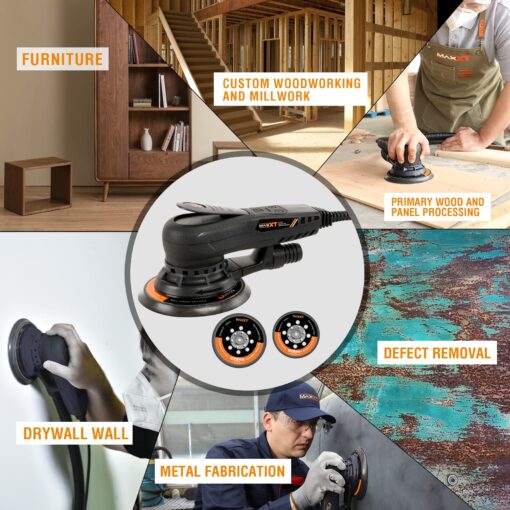 MAXXT Electric 5mm Random Orbital Sander, Palm Sander with Brushless Motor, 5&6Inch Sanding Pads, Central Vacuum, Sanders for Woodworking, Primary Wood and Panel Processing - Image 3