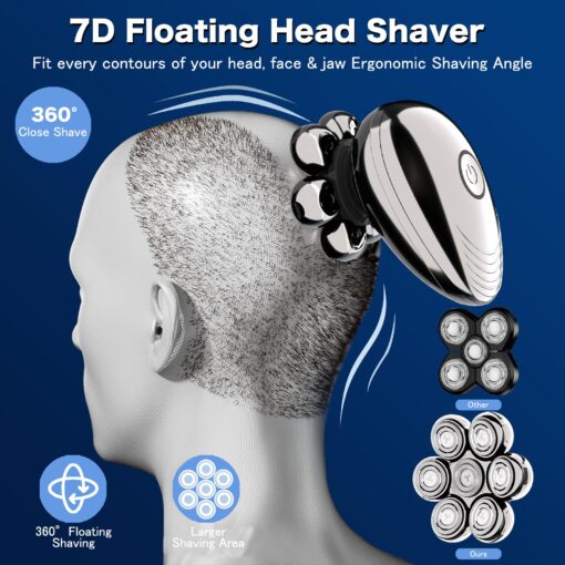 Head Shavers for Bald Men, Electric Razor, IPX8 Waterproof Dry/Wet Bald Head Shaver with 10000 RPM High-Speed Motor, Rechargeable Head Razor with LED Display, USB-C Cable, Perfect for Home & Travel - Image 8