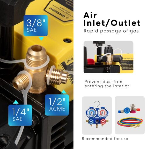 SPECSTAR 3/4 HP 7.2 CFM 110V Dual Stage Rotary Vane HVAC Air Vacuum Pump for R134a R12 R22 R502 R410a Systems with 2 Oil Bottles for Air Conditioner Servicing Resin Degassing and More - Image 6
