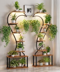 WIWIDRM Plant Stand Indoor with Grow Light,68" Tall Plant Stand for Indoor Plants Multiple,7 Tiered Metal Plant Shelf,Swan Shaped Plant Holder for Home,Patio,Balcony 2PCS