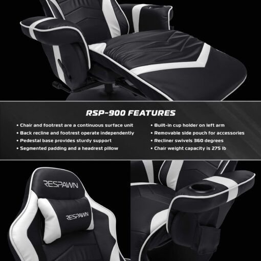 RESPAWN 900 Racing Style Gaming Recliner, Reclining Gaming Chair, in White RSP 900 WHT - Image 3