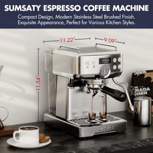SUMSATY Espresso Machine, Stainless Steel Espresso Machine with Milk Frother for Latte, Cappuccino, Machiato,for Home Espresso Maker, 1.8L Water Tank, 20 Bar - Image 2