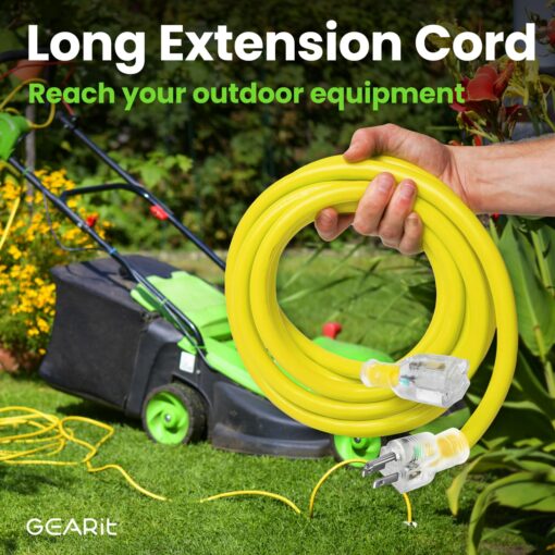 GEARit Outdoor 10 AWG Gauge 3 Prong Plug 100 Foot Extension Cord, Power Cord for Lawn, Garden, Appliances, 10/3, SJTW Heavy Duty for Indoor/Outdoor, All Purpose Weather Resistant, 100 Feet, Yellow - Image 8