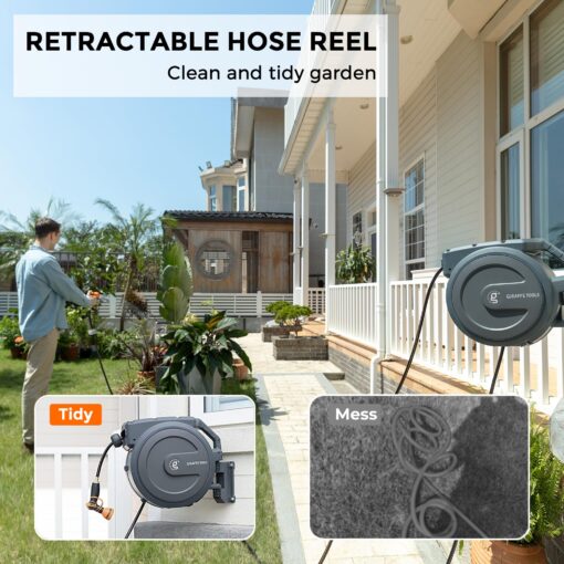 Giraffe Tools AW30 1/2MB Retractable Garden Hose Reel 1/2" x 100 ft PRO Metal Bracket, Heavy Duty, Any Length Lock Hose Reel, 100 ft, Dark Grey - Image 7