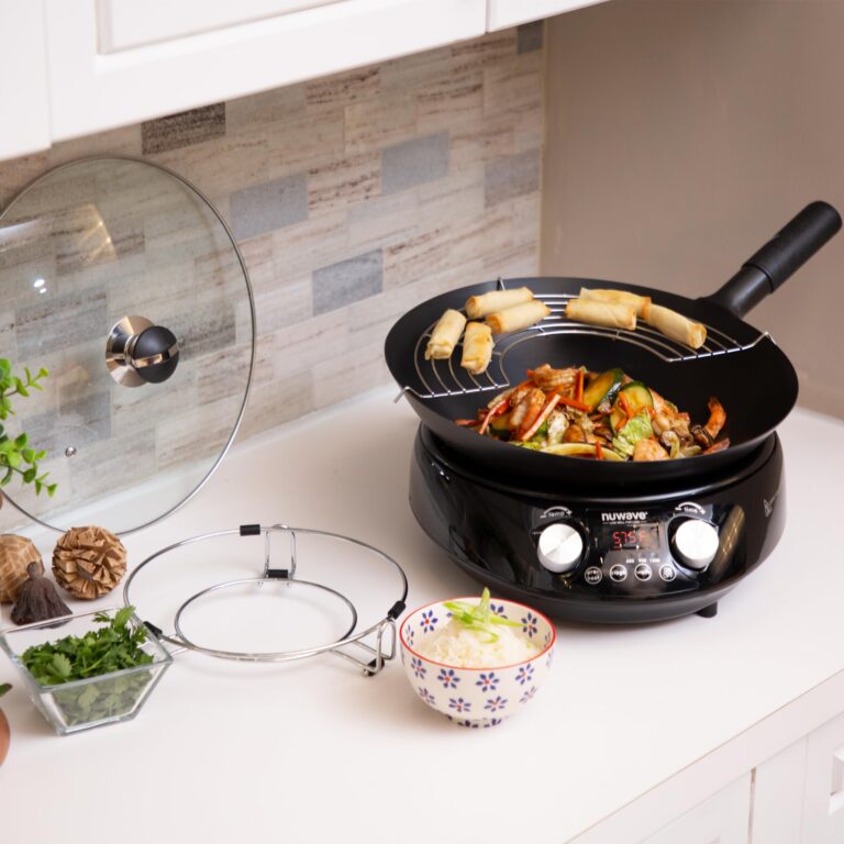Nuwave Mosaic Induction Wok, Precise Temp Controls from 100°F to 575°F in 5°F, Wok Hei, Infuse Complex Charred Aroma & Flavor, 3 Watts 600,900 & 1500, Authentic 14-inch Carbon Steel Wok Included,Black - Image 2