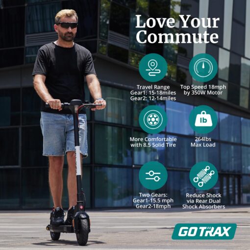 Gotrax APEX MAX Electric Scooter, 8.5" Solid Tires, Max 18 Mile and 18Mph 350W Motor with Rear Single Shock, Bright Headlight and Taillight and Cruise Control, Foldable Escooter for Adult - Image 9