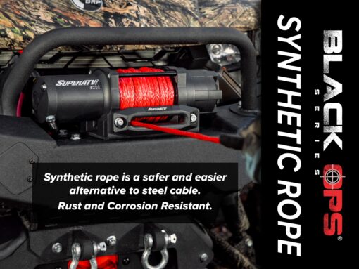 SuperATV Black Ops 2500 LB Winch Kit for UTV/ATV | Includes 50 Ft. Synthetic Rope | 12 Volt Winch | 1 HP Motor | Waterproof Seals and Solenoid | 166:1 Gear Ratio - Image 8