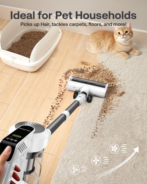 Cordless Vacuum Cleaner, 40Kpa 45Mins Vacuum Cleaners for Home, 8-in-1 Lightweight Stick Vacuum with Powerful Suction, Anti-tangle Wireless Vacuum for Carpet, Tile, Pet Hair, Hardwood Floors, White - Image 6