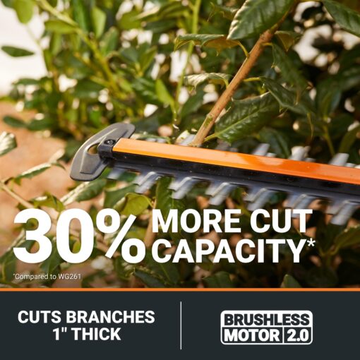 WORX Nitro 20V 22" Hedge Trimmer Cordless, Lightweight Cordless Hedge Trimmer with Dual-Action Blades 3400 SPM, Brushless PowerShare Bush Trimmer Cuts Branches 1" Thick – Battery & Charger Included - Image 10