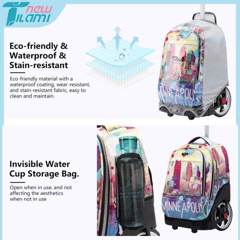 NEW TILAMI 19 Inch Rolling Backpack with Matching Lunch Bag Durable for Girls and Boys Wheeled Laptop Backpack Carry-on Bag School Travel, City (No USB interface) - Image 3