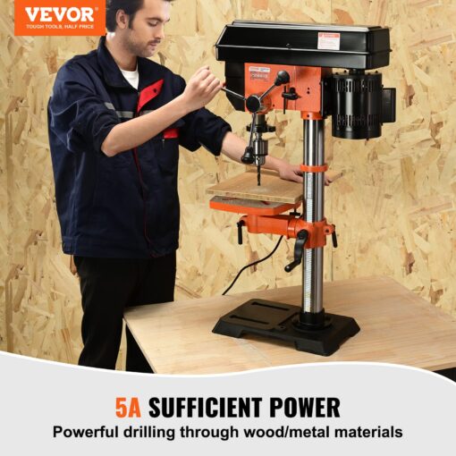VEVOR 12 in Benchtop Drill Press, 5 Amp 120V, Variable Speed Cast Iron Bench Drill Press, 12 in Swing Distance 0-45° Tiltling Worktable with Laser Work Light, Tabletop Drilling Machine for Wood Metal - Image 12